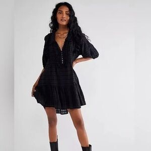 Free People Elora mini short ruffle Dress black medium